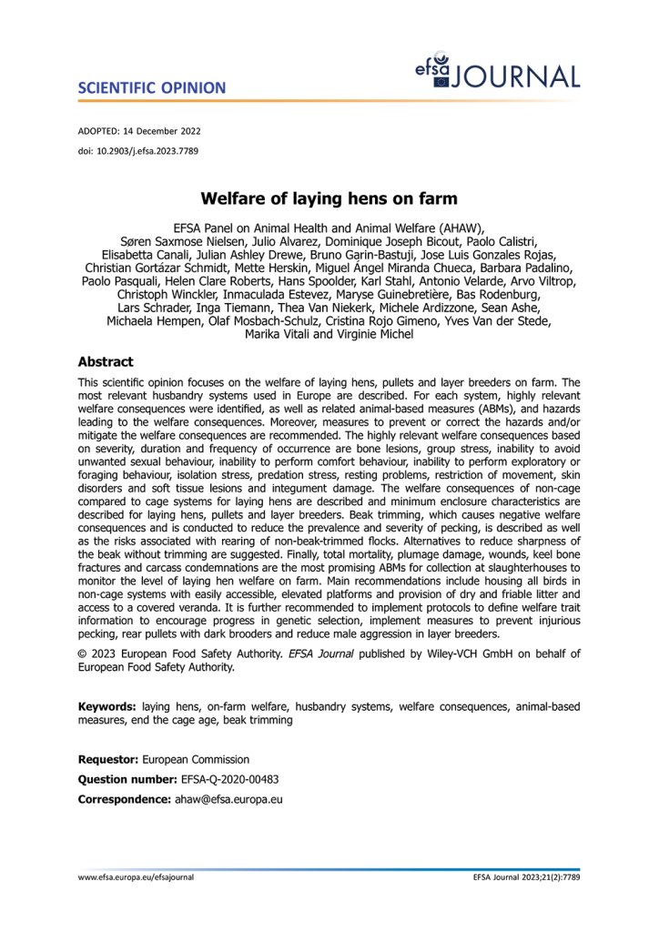 EFSA Welfare of laying hens on farm