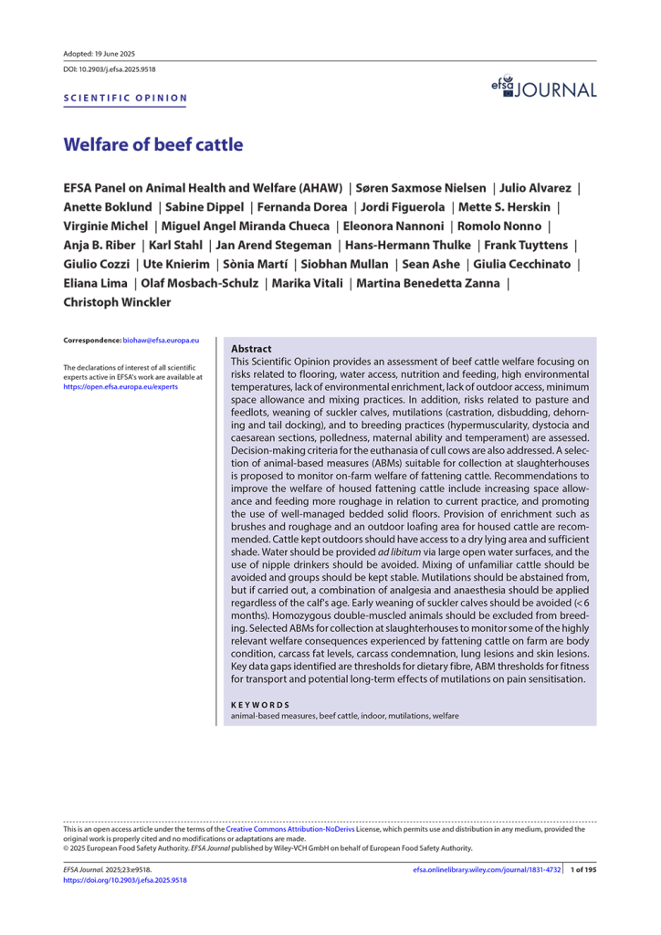 EFSA Welfare of beef cattle
