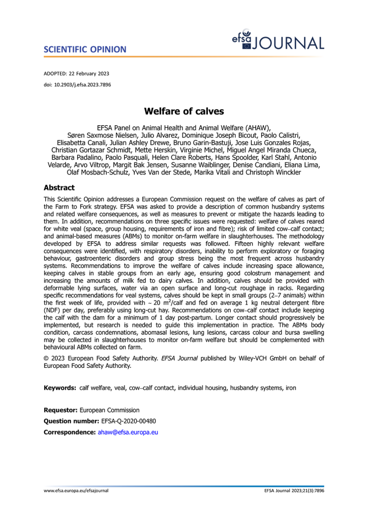 EFSA Welfare of calves