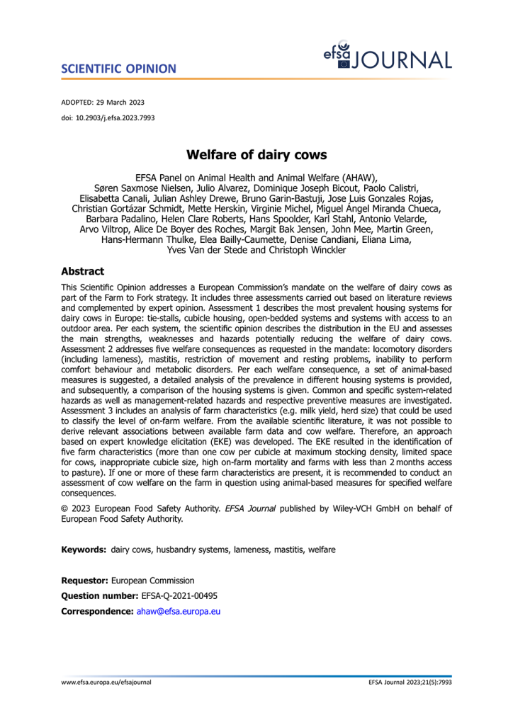 EFSA Welfare of dairy cows