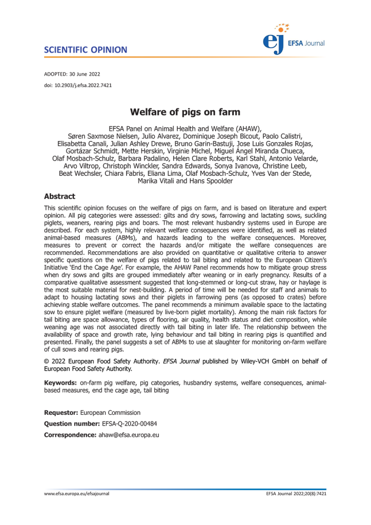 EFSA Welfare of pigs on farm
